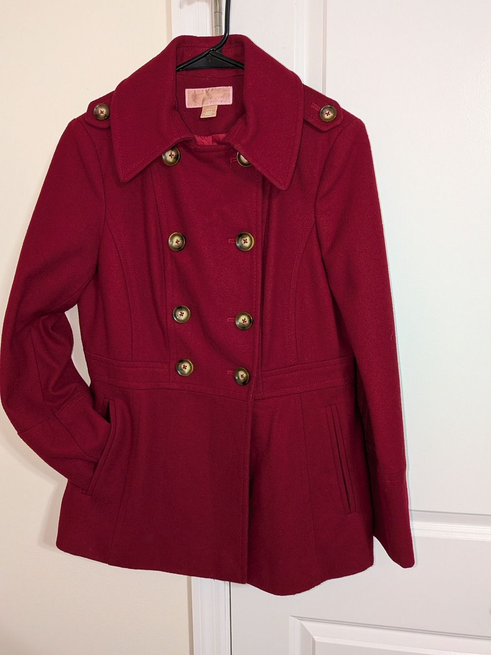 MICHAEL Michael Kors Double-Breasted Crimson Peacoat